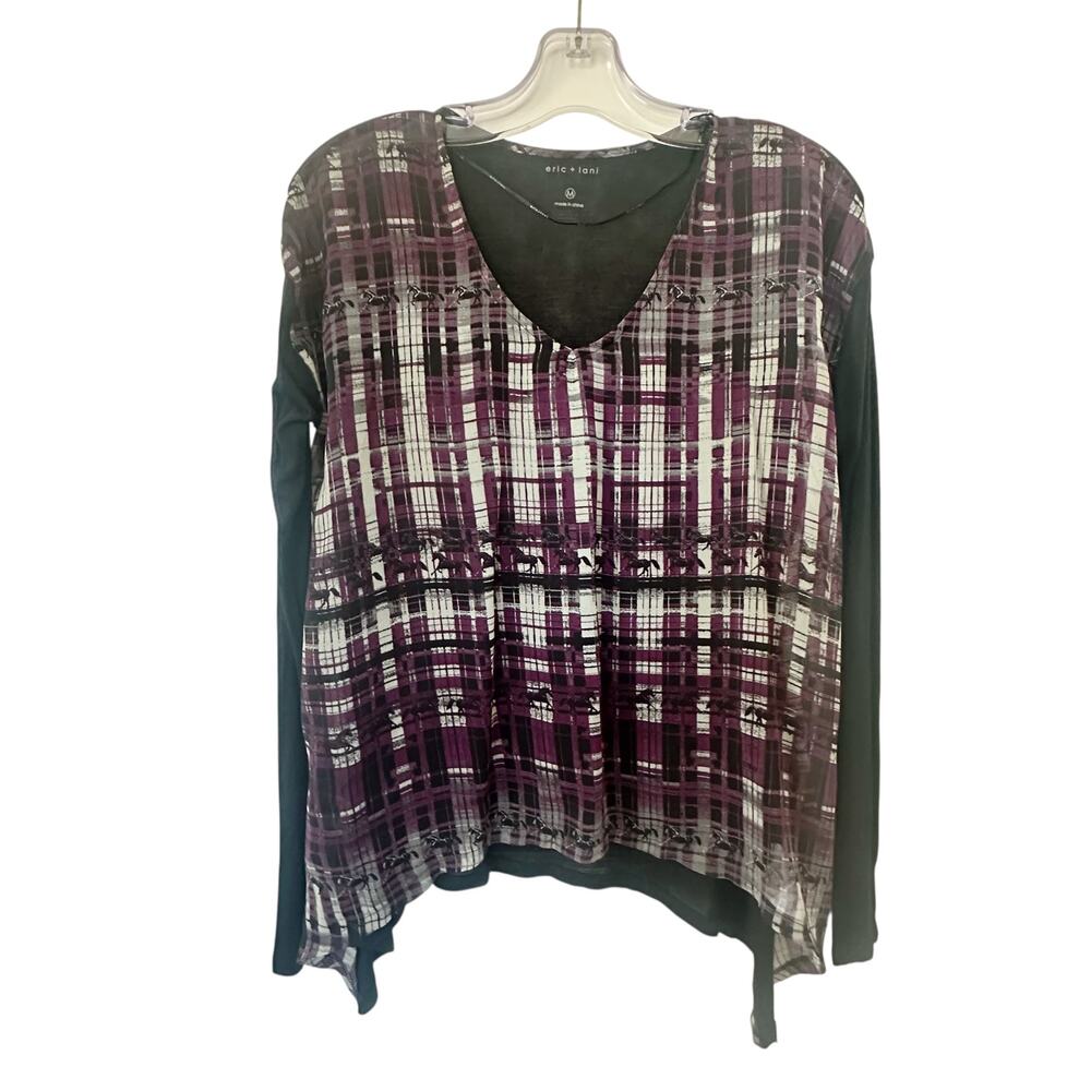 NWT Eric + Lani Girl Crush Long Sleeve Top Purple and Black Horse Print Medium